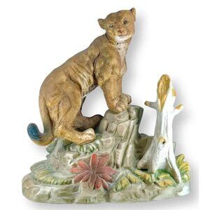 VTG Porcelain Cougar Mtn Lion Rare Figurine Wildlife Statue 6 1/2 " MCM Hunting